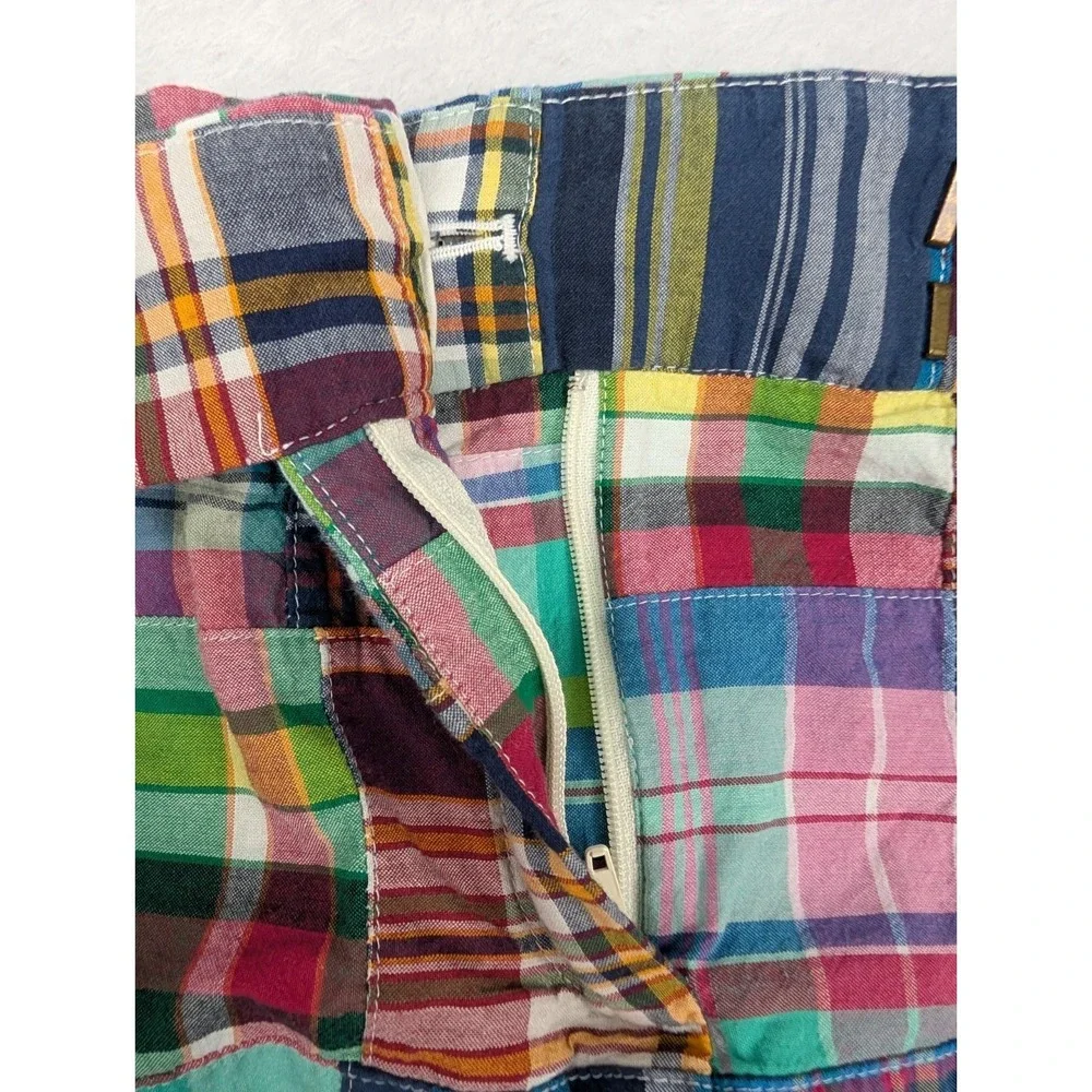 J.Crew Mini Skirt 12 Patchwork Plaid Madras Navy Multicolor Cotton Pocket - Picture 5 of 10